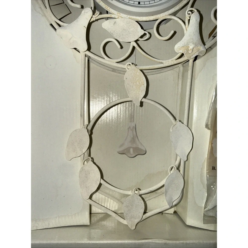 Vintage Clock hanging wall Metal Off White Pendulum Ivy Floral Cottage READ